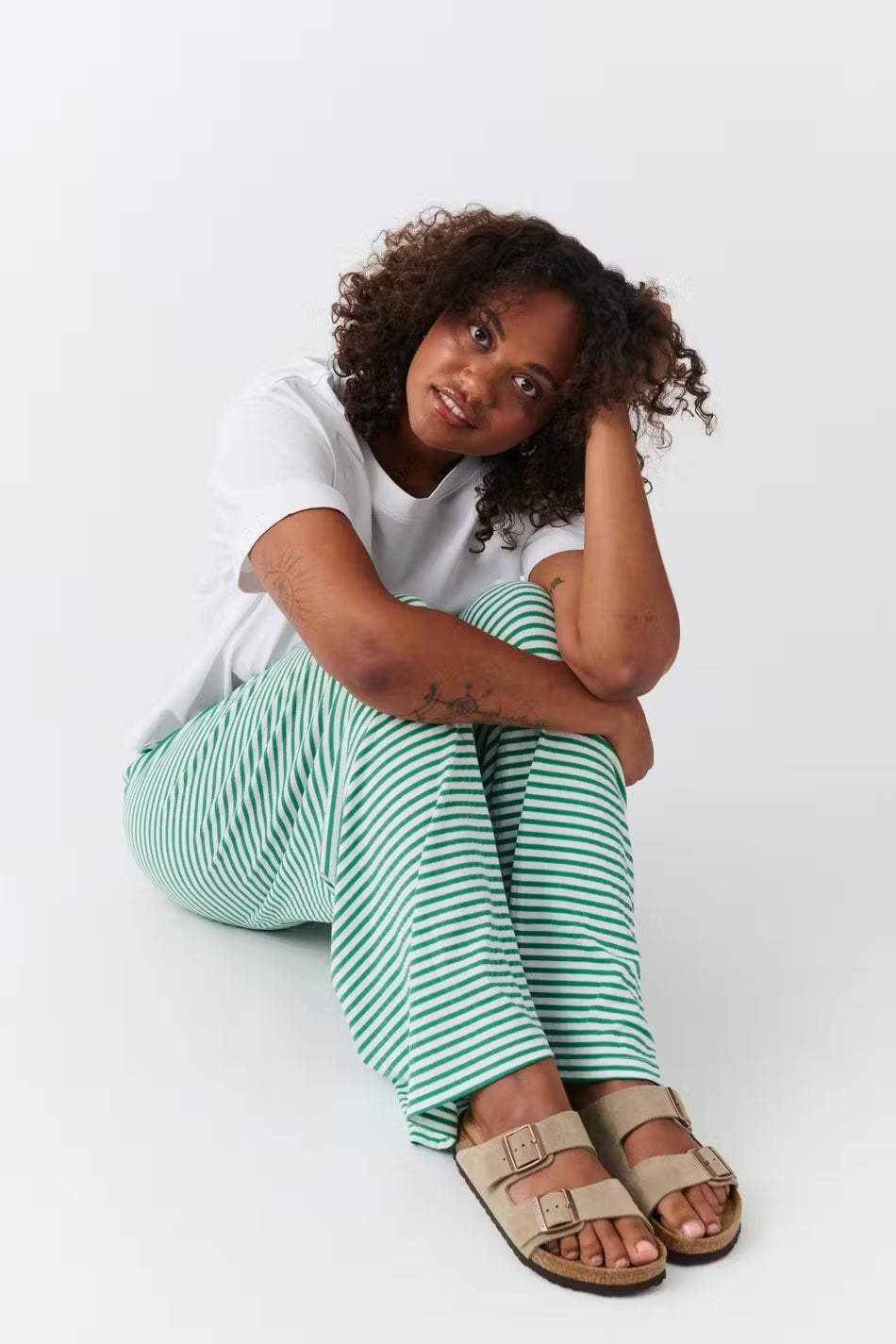 Loungebroek | Gestreept | Los model | Broek met wijde pijpen | Damesbroek-Boetiek Moda