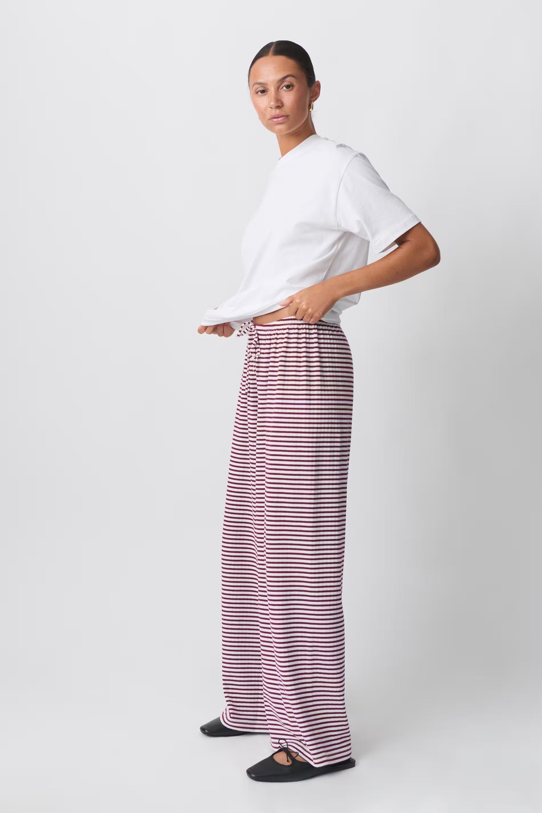 Loungebroek | Gestreept | Los model | Broek met wijde pijpen | Damesbroek-Boetiek Moda