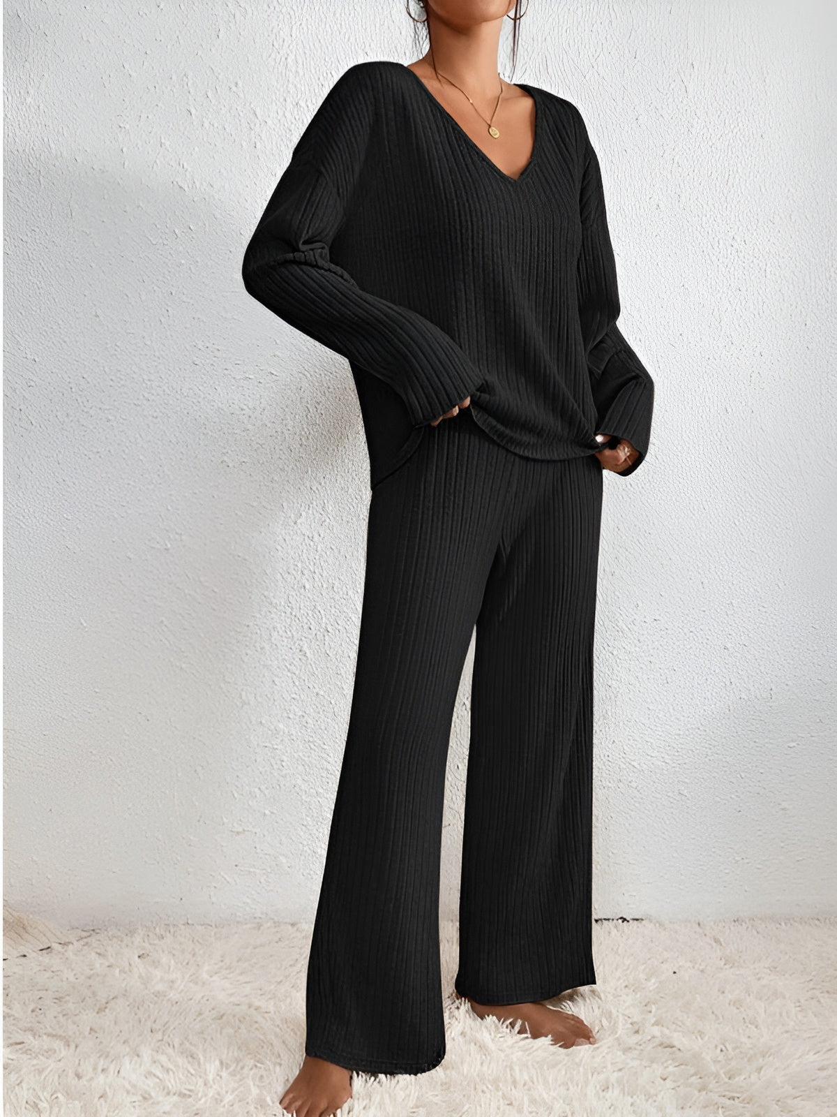 Loungeset - Gebreide damesloungeset met lange mouwen-Boetiek Moda