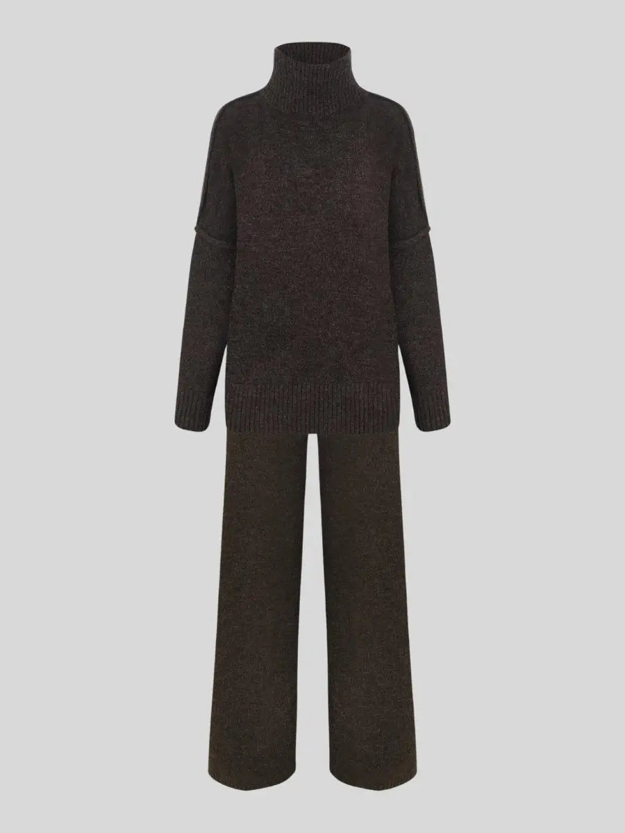 Loungeset | Wijde broeken | Oversized trui | Gebreide set | Loungewear voor dames-Boetiek Moda