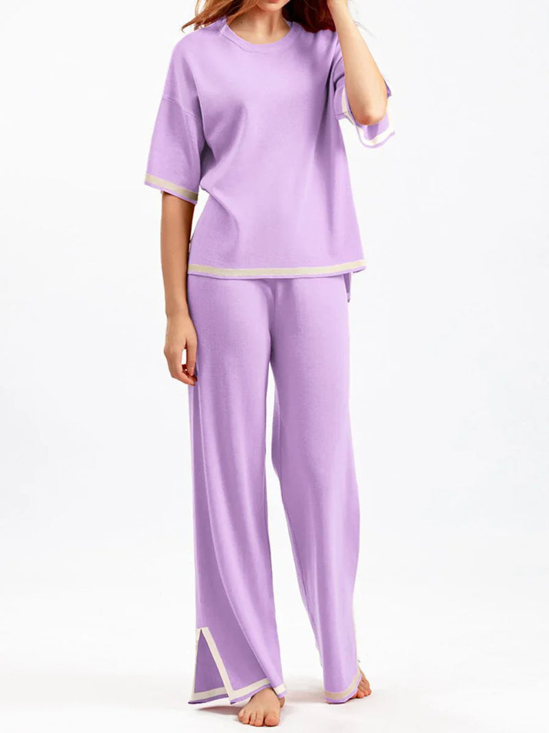 Loungewear Set - Tweedelige vrouwenset met korte mouwen en wijde broek-Boetiek Moda