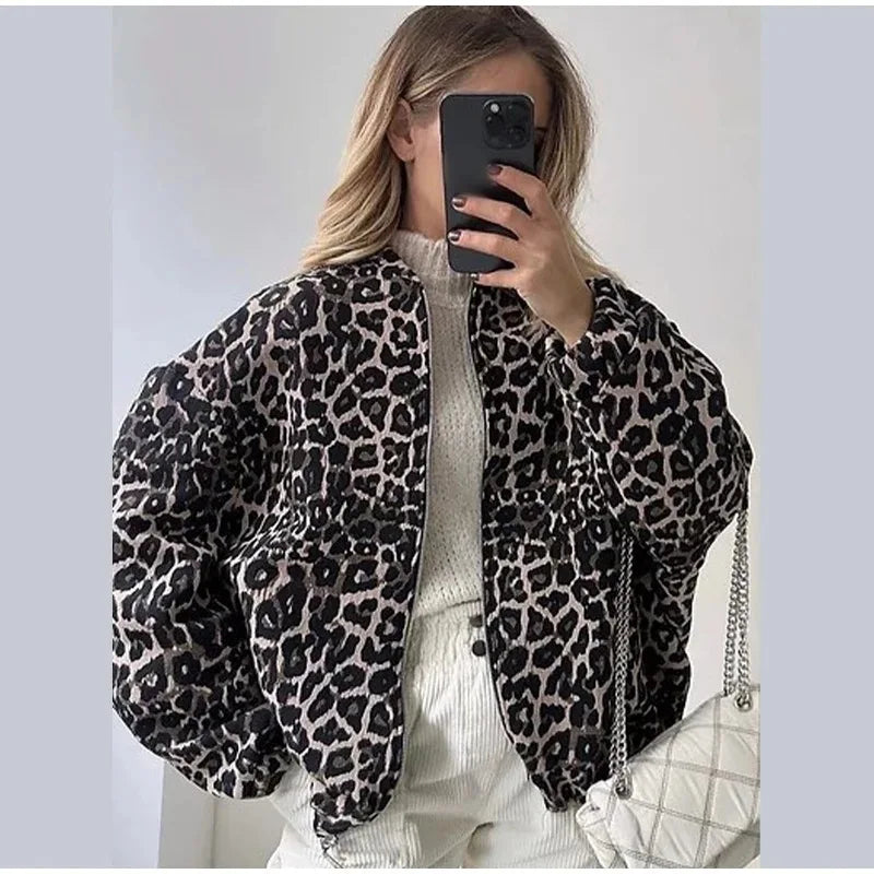 Luipaardprint bomberjack | Oversized | Zip-Up | Luipaardjack | Damesjas-Boetiek Moda