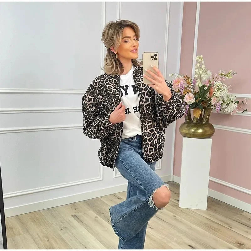 Luipaardprint bomberjack | Oversized | Zip-Up | Luipaardjack | Damesjas-Boetiek Moda