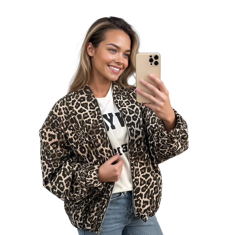Luipaardprint bomberjack | Oversized | Zip-Up | Luipaardjack | Damesjas-Boetiek Moda