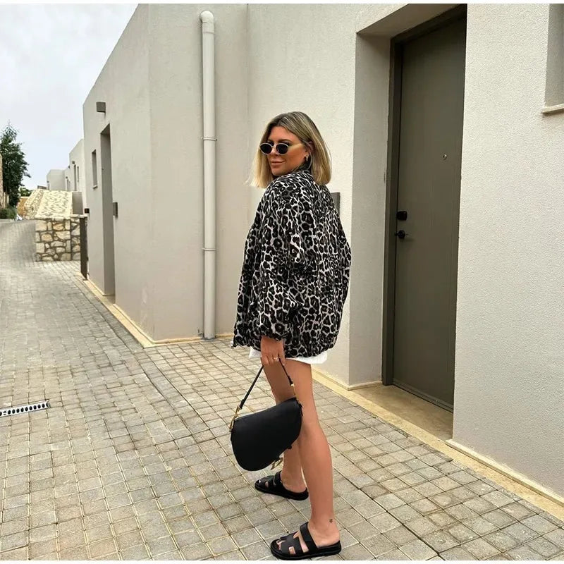 Luipaardprint bomberjack | Oversized | Zip-Up | Luipaardjack | Damesjas-Boetiek Moda