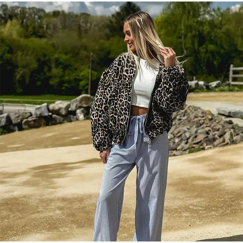 Luipaardprint bomberjack | Oversized | Zip-Up | Luipaardjack | Damesjas-Boetiek Moda