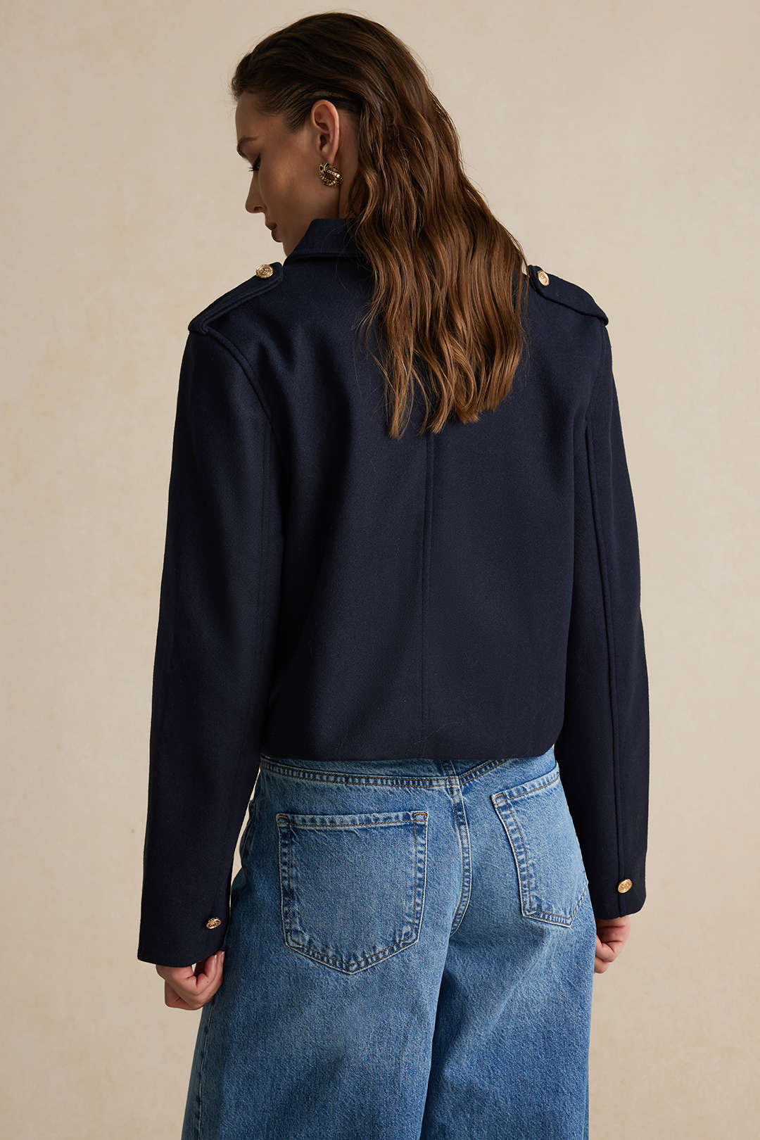 Marineblauwe blazer - Kort jasje voor dames met gouden knopen-Boetiek Moda