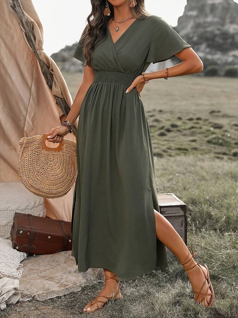 Maxi Dress - Vrouwen Groen Vlinder Mouw Maxi Sundress-Boetiek Moda