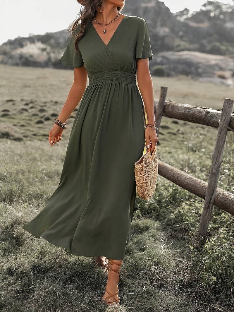 Maxi Dress - Vrouwen Groen Vlinder Mouw Maxi Sundress-Boetiek Moda