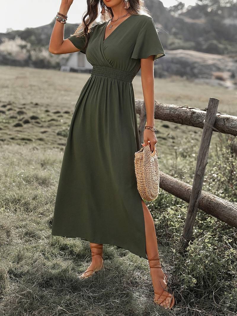 Maxi Dress - Vrouwen Groen Vlinder Mouw Maxi Sundress-Boetiek Moda