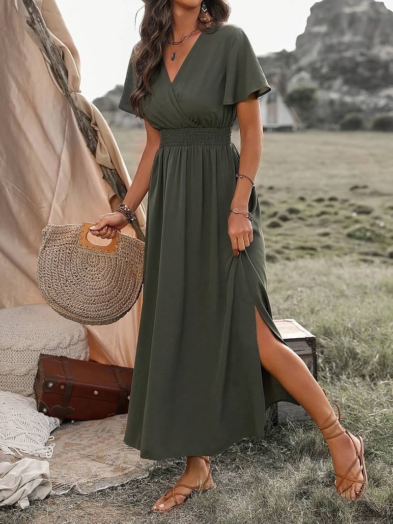 Maxi Dress - Vrouwen Groen Vlinder Mouw Maxi Sundress-Boetiek Moda