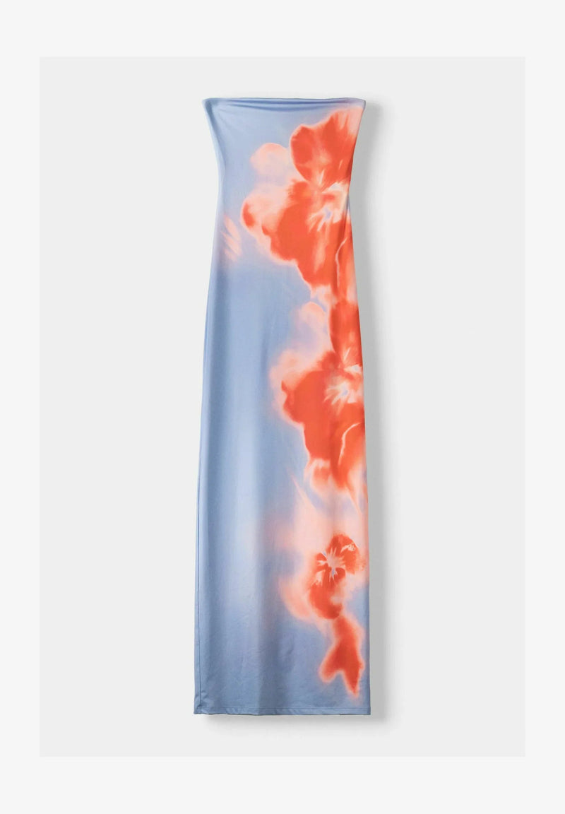 Maxi Jurk - Bloemrijke Strapless Tube Bodycon Dress met Split-Boetiek Moda