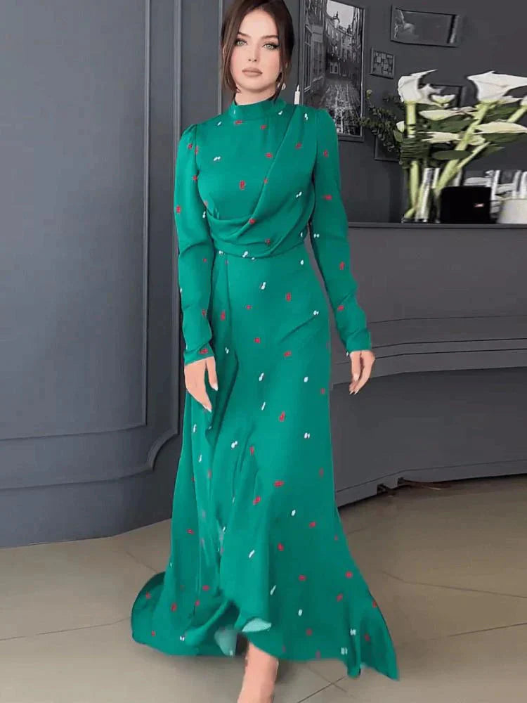 Maxi Jurk - Elegant - Hoge Hals - Jurk met Lange Mouwen - Lange Jurk-Boetiek Moda