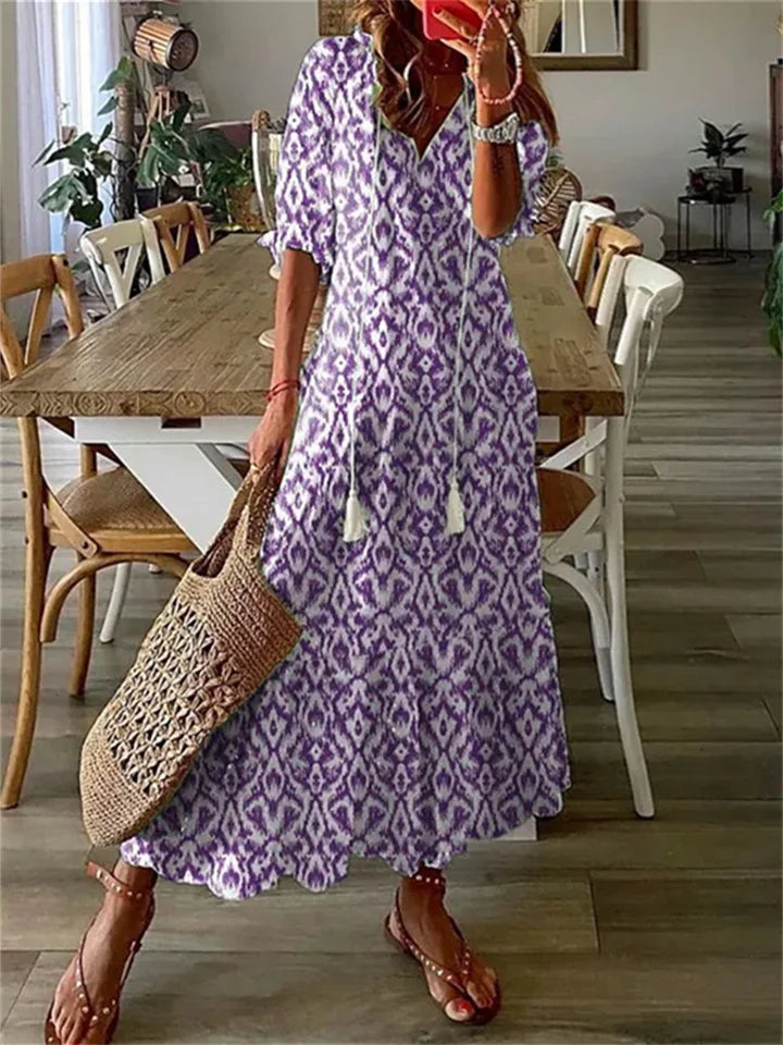 Maxi Jurk - Halflange mouwen - A-lijn - Boho jurk - Maxi sundress-Boetiek Moda