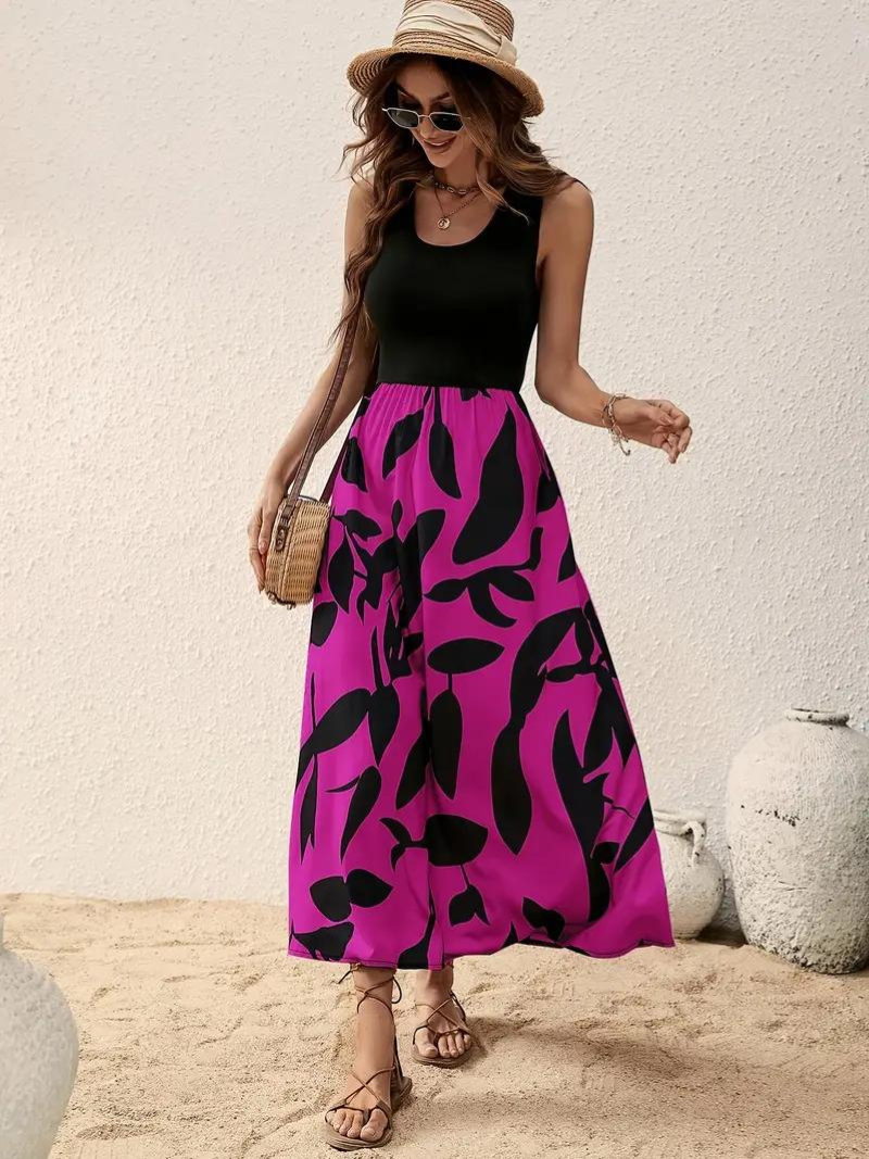 Maxi Jurk, Mouwloos, Ronde hals, Zomerjurk, Zondress-Boetiek Moda