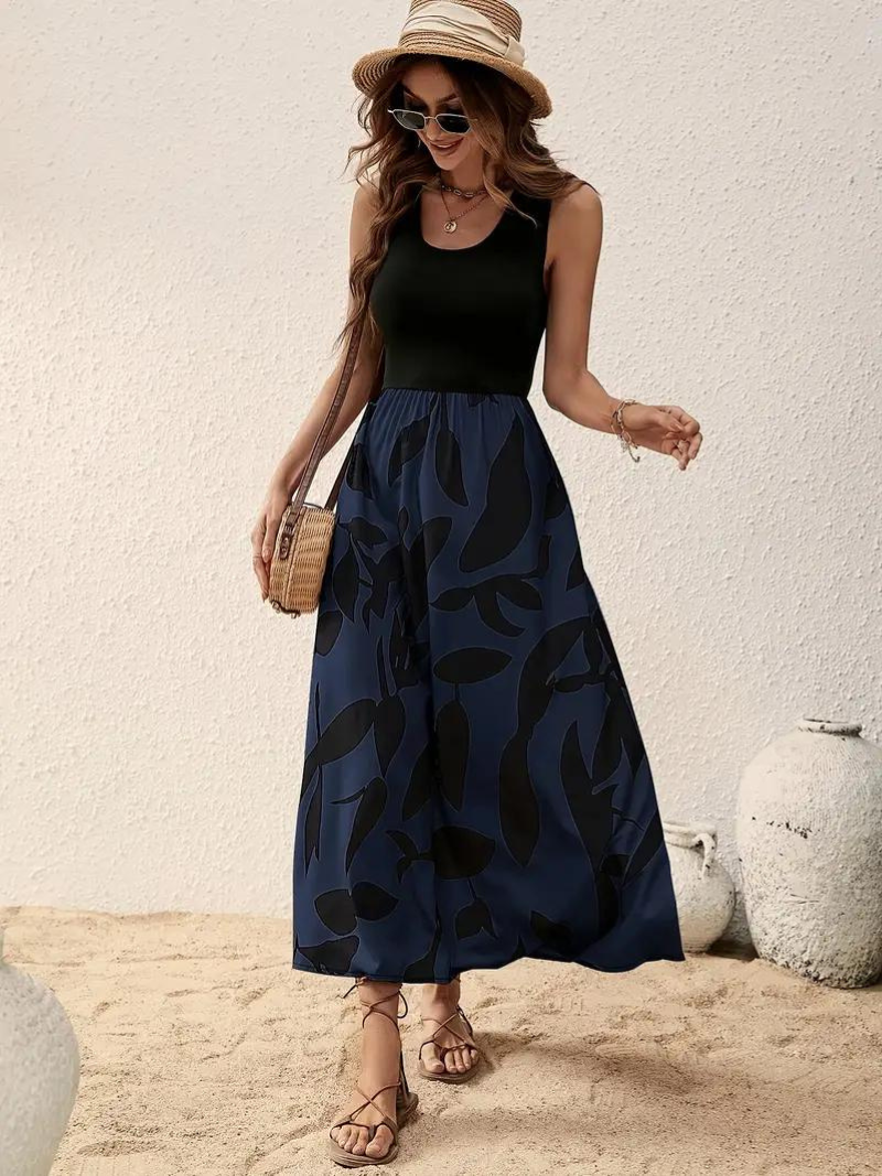 Maxi Jurk, Mouwloos, Ronde hals, Zomerjurk, Zondress-Boetiek Moda