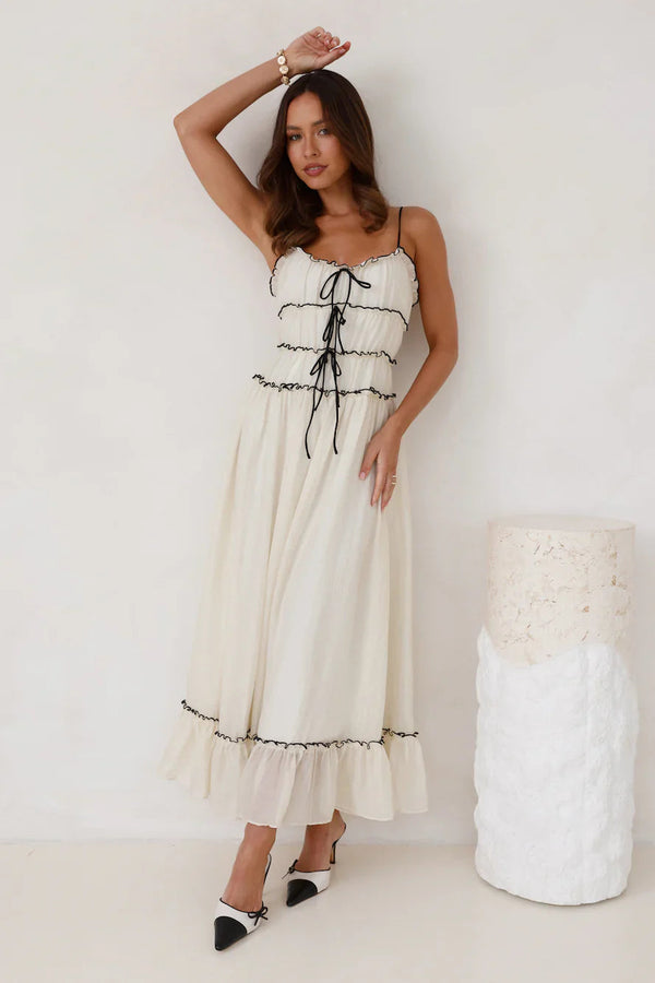 Maxi Jurk- Mouwloze Spaghetti Strap Ruffle Zomerjurk-Boetiek Moda