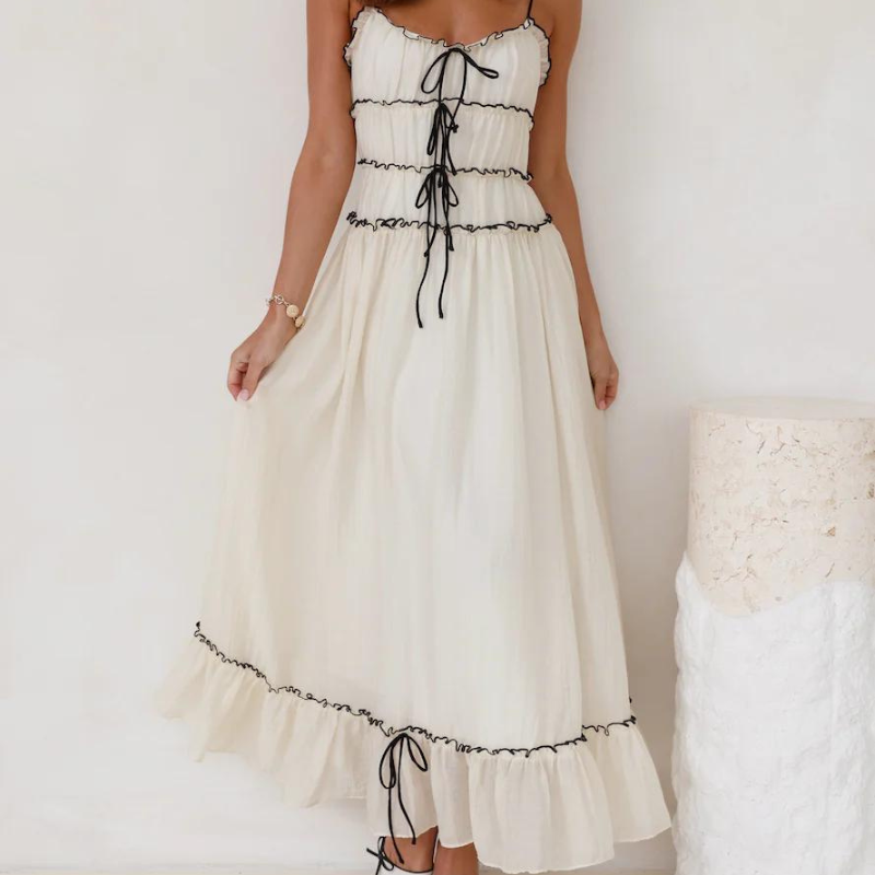 Maxi Jurk- Mouwloze Spaghetti Strap Ruffle Zomerjurk-Boetiek Moda