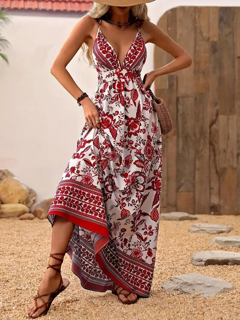 Maxi-Jurk, Rugloos, Bloemig Zomerjurkje, Zondresses-Boetiek Moda