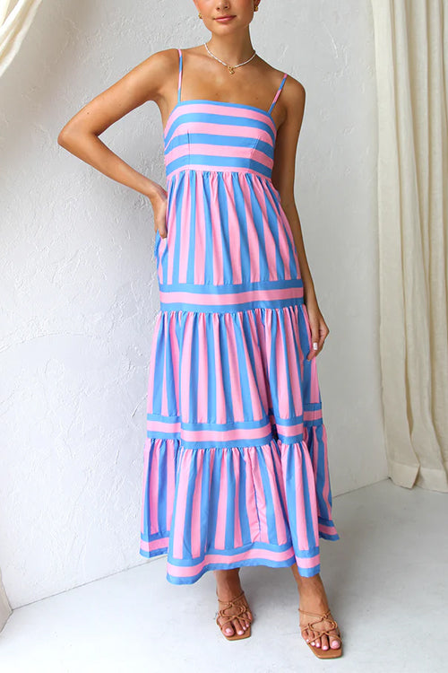 Maxi Zondagjurk - A-lijn - Mouwloos - Gestreepte Jurk - Zomer Maxi Jurk-Boetiek Moda