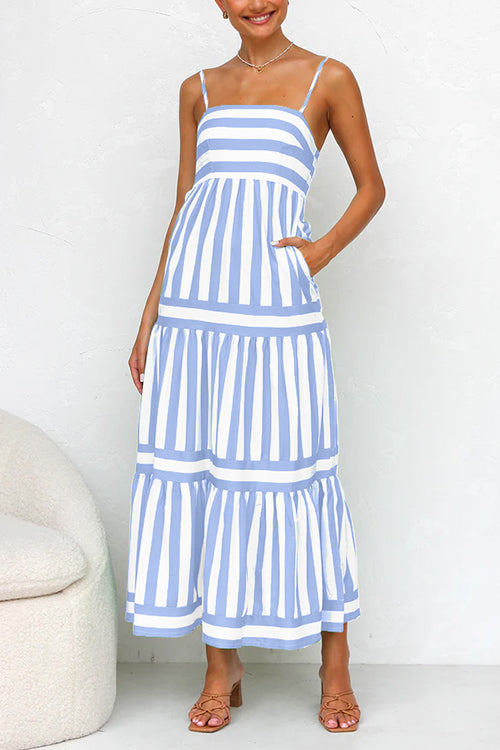 Maxi Zondagjurk - A-lijn - Mouwloos - Gestreepte Jurk - Zomer Maxi Jurk-Boetiek Moda