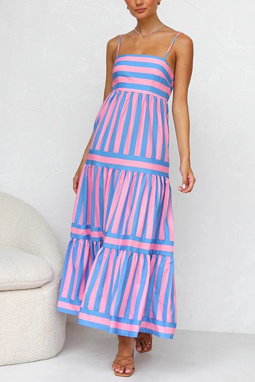 Maxi Zondagjurk - A-lijn - Mouwloos - Gestreepte Jurk - Zomer Maxi Jurk-Boetiek Moda
