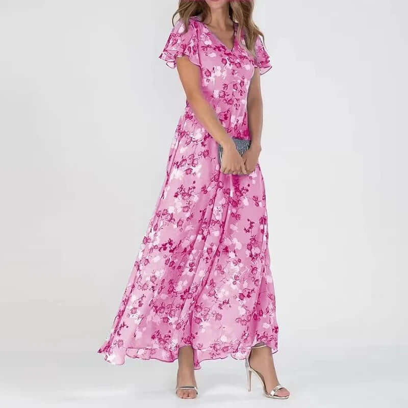 Maxi Zondagjurk | Vlinder Mouwen | Flowy | Bloemenjurk | Zomerjurk-Boetiek Moda