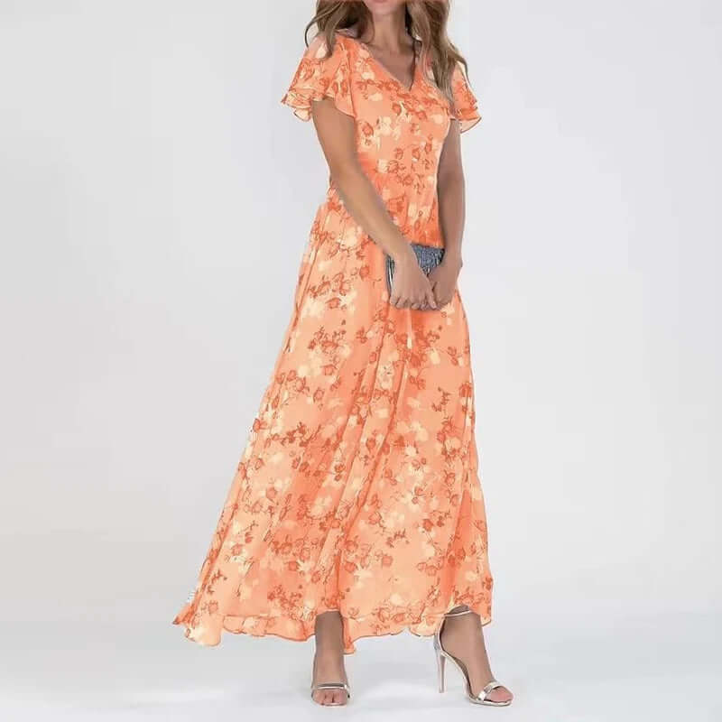 Maxi Zondagjurk | Vlinder Mouwen | Flowy | Bloemenjurk | Zomerjurk-Boetiek Moda