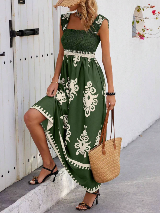 Maxi jurk - Gerimpeld - A-lijn - Boho jurk - Zomerjurk-Boetiek Moda