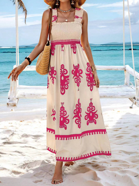 Maxi jurk - Gerimpeld - A-lijn - Boho jurk - Zomerjurk-Boetiek Moda