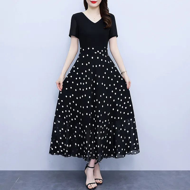 Maxi-jurk | Korte mouwen | Strikceintuur | Maxi-zomerjurk | Zomerjurk-Boetiek Moda