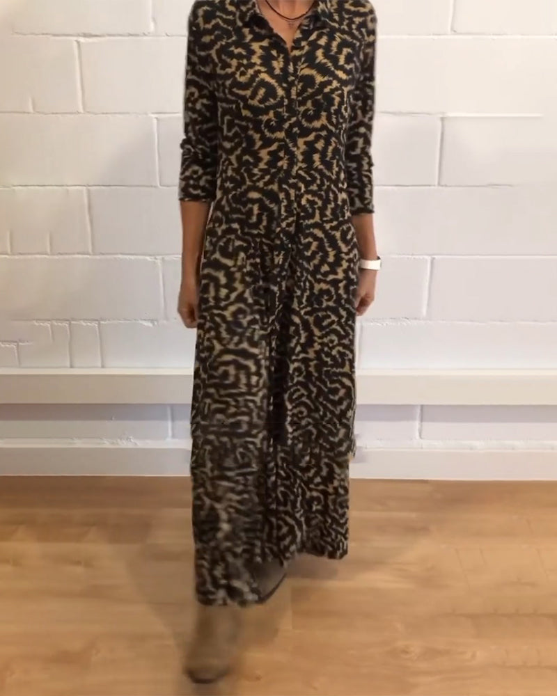 Maxi jurk - Kraag - Knoopsluiting - Jurk met lange mouwen - Maxi overhemdjurk-Boetiek Moda