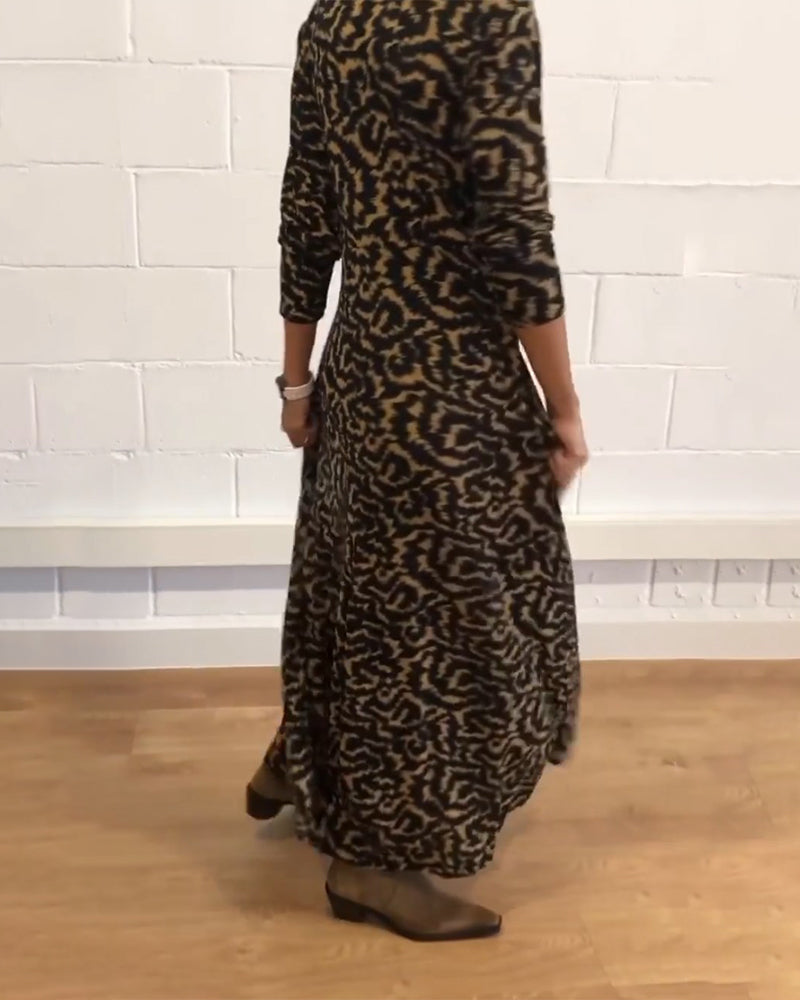 Maxi jurk - Kraag - Knoopsluiting - Jurk met lange mouwen - Maxi overhemdjurk-Boetiek Moda