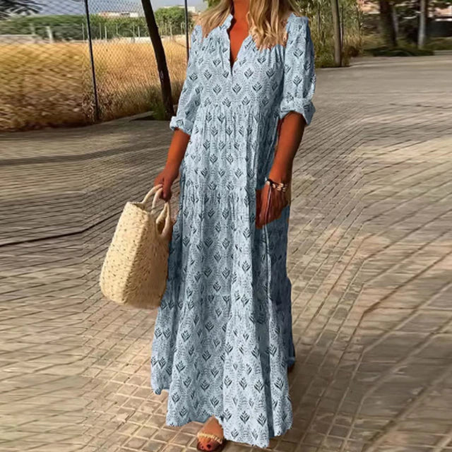 Maxi-jurk - Lange Mouw - V-Hals - Boho Jurk - Zomerjurk-Boetiek Moda