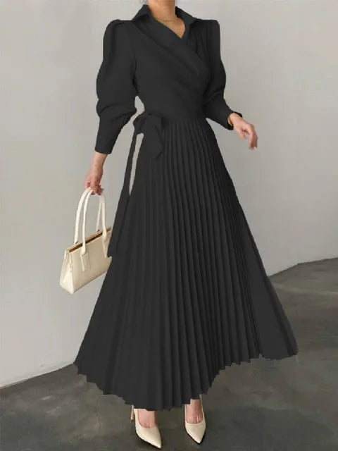 Maxi-jurk - Lange mouwen, schoudervullingen, geplooide jurk voor dames-Boetiek Moda