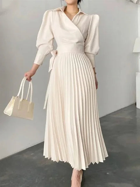 Maxi-jurk - Lange mouwen, schoudervullingen, geplooide jurk voor dames-Boetiek Moda