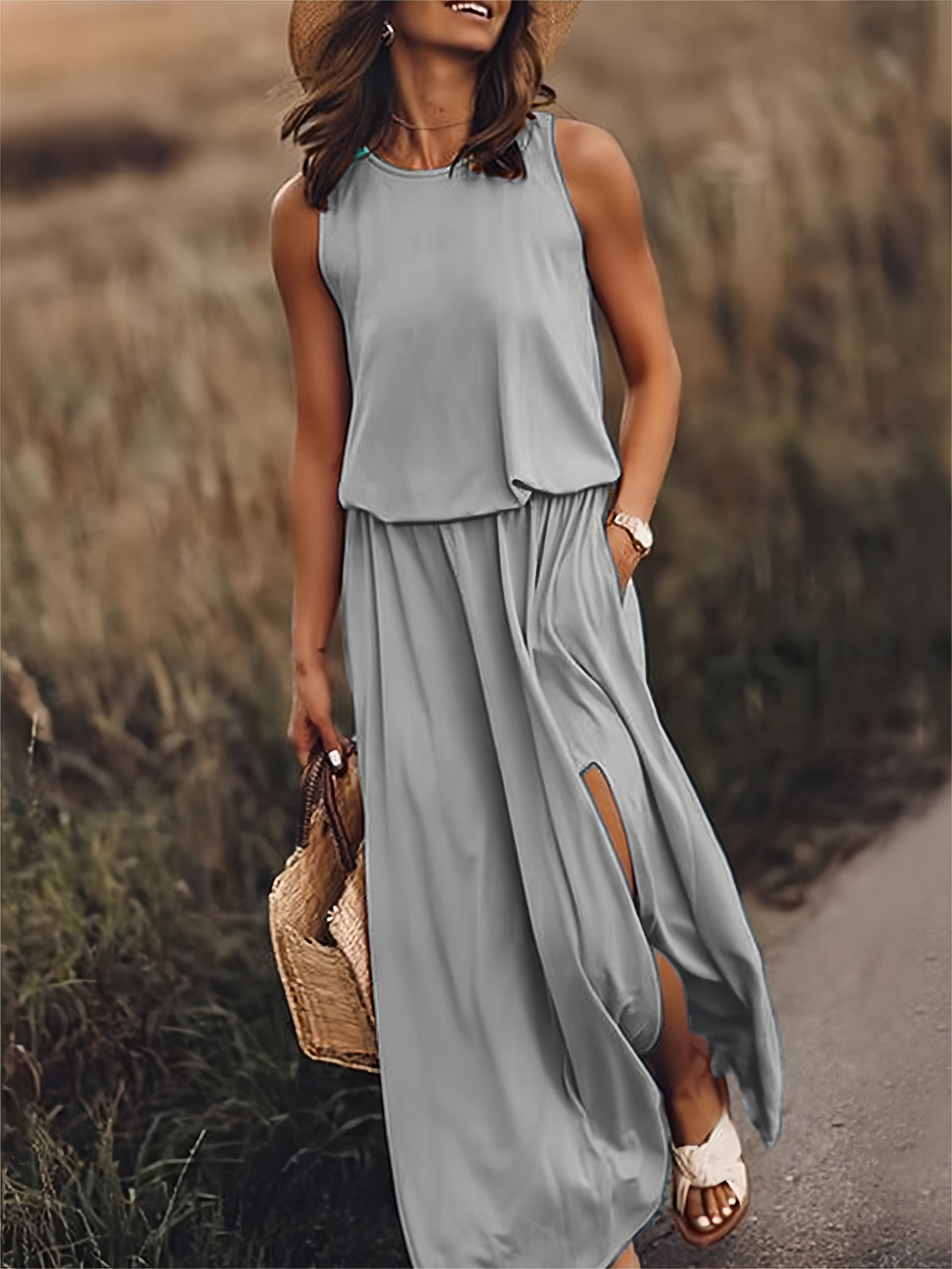 Maxi-jurk | Mouwloos | Split | Zomerjurk | Maxi-zomerjurk-Boetiek Moda