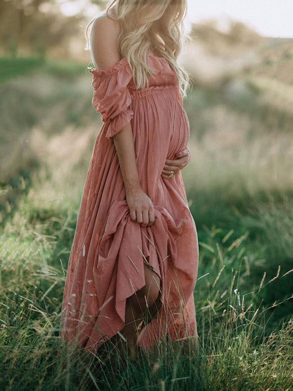 Maxi jurk | Off-Shoulder | Roze | Zwangerschapsjurken | Zomerjurk-Boetiek Moda