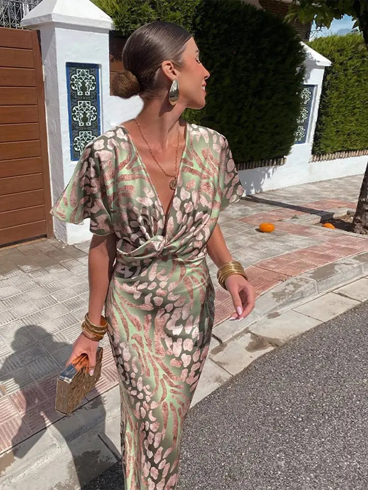 Maxi-jurk | Vlindermouwen | V-hals | Elegante jurk | Cocktailjurk-Boetiek Moda