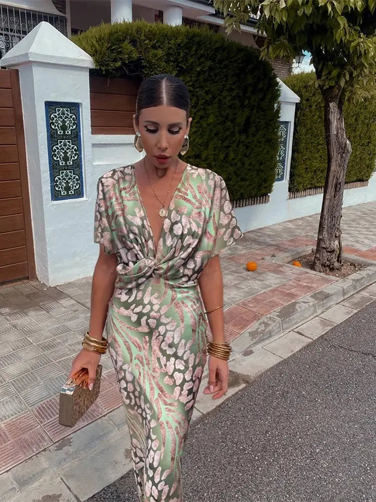 Maxi-jurk | Vlindermouwen | V-hals | Elegante jurk | Cocktailjurk-Boetiek Moda