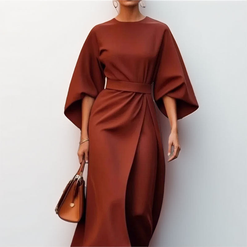 Maxi jurk | Wijde mouwen | Boothals | Jurk met lange mouwen | Wikkeljurk-Boetiek Moda