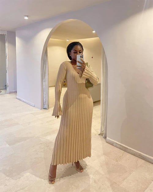 Maxi-trui | Lange mouwen | Plooien | Trui-jurk | Gebreide jurk-Boetiek Moda