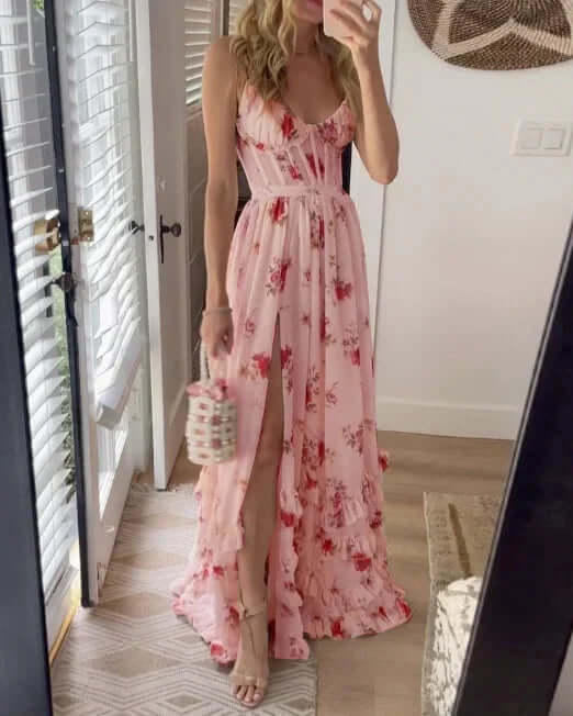Maxi-zomerjurk - Elegant - Split - Bloemenjurk - Korsetjurk-Boetiek Moda