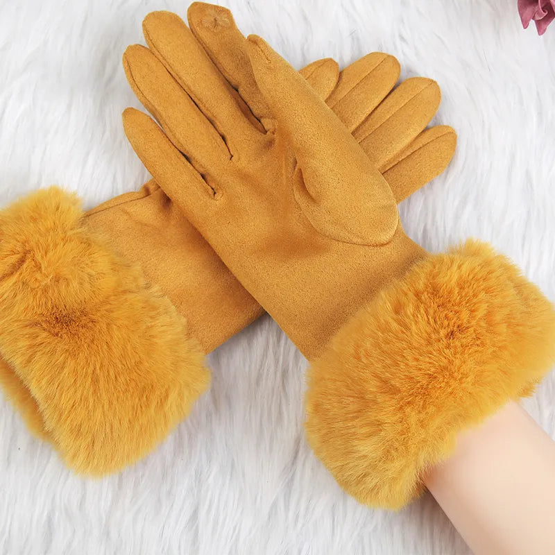 Met bont gevoerde handschoenen - Vrouwen Warme Faux Fur Fluwelen Winterhandschoenen-Boetiek Moda