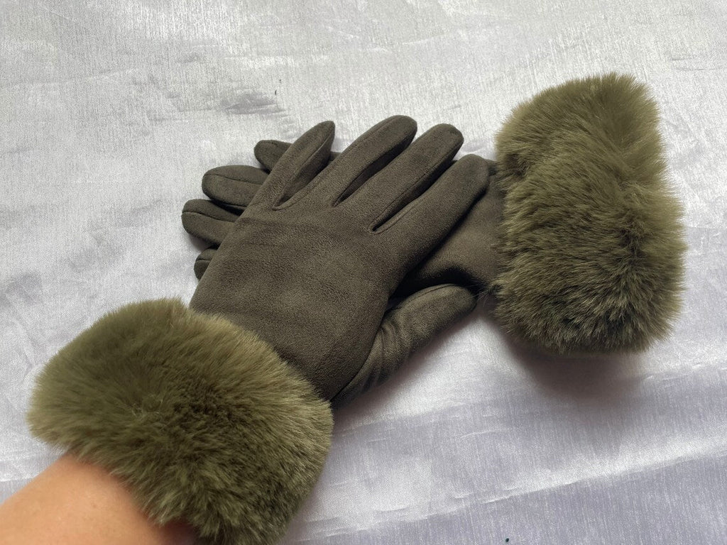 Met bont gevoerde handschoenen - Vrouwen Warme Faux Fur Fluwelen Winterhandschoenen-Boetiek Moda