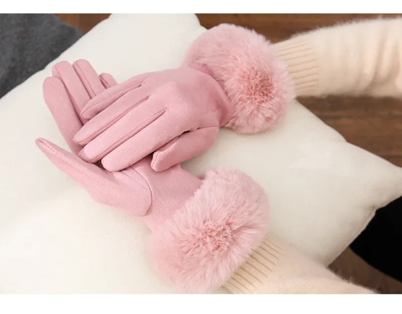 Met bont gevoerde handschoenen - Vrouwen Warme Faux Fur Fluwelen Winterhandschoenen-Boetiek Moda