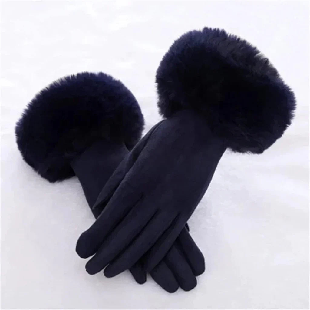 Met bont gevoerde handschoenen - Vrouwen Warme Faux Fur Fluwelen Winterhandschoenen-Boetiek Moda