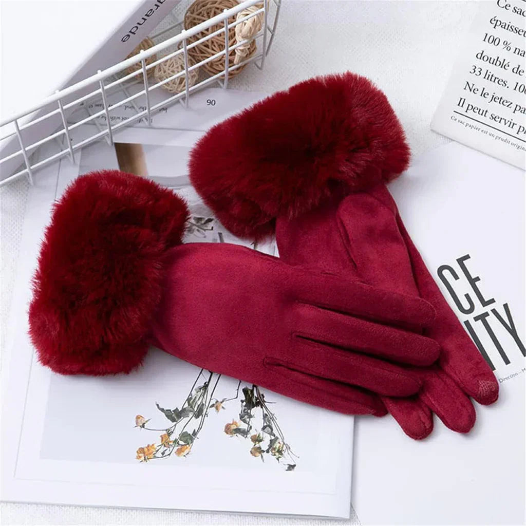 Met bont gevoerde handschoenen - Vrouwen Warme Faux Fur Fluwelen Winterhandschoenen-Boetiek Moda