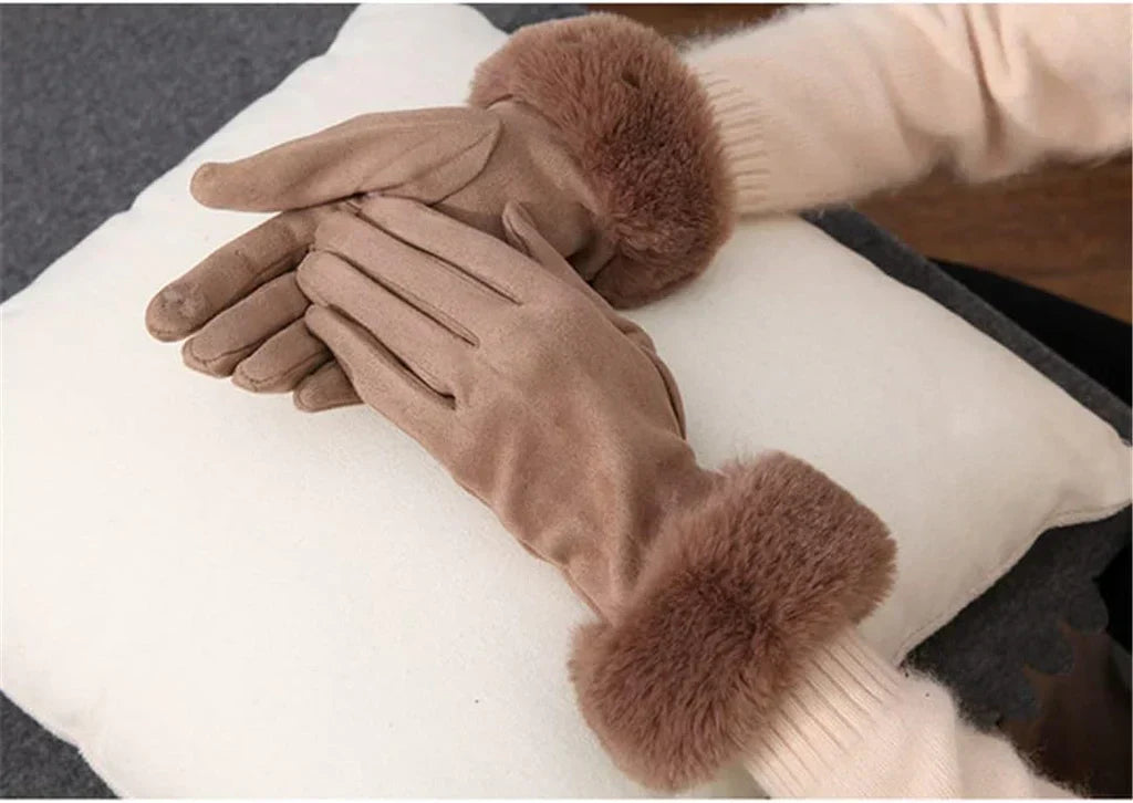 Met bont gevoerde handschoenen - Vrouwen Warme Faux Fur Fluwelen Winterhandschoenen-Boetiek Moda