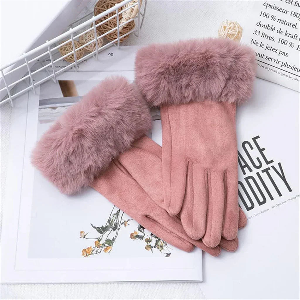 Met bont gevoerde handschoenen - Vrouwen Warme Faux Fur Fluwelen Winterhandschoenen-Boetiek Moda